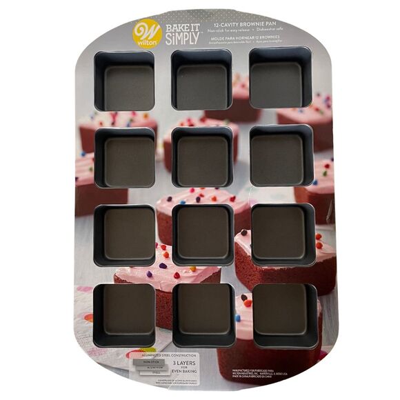 Wilton 12 Cavity Brownie Baking Pan Non-Stick  All Edges Square Aluminum Steel - Picture 9 of 9
